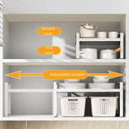 Layered Adjustable Kitchen Organizer Space Saving Expandable Countertop Pot Holder Easy To Install Non-slip