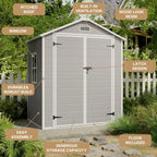6x4.4 FT Outdoor Storage Shed, Resin Shed with Floor for Patio Furniture, Gardening Tools, Pool Equipment, Outside Sheds Plastic