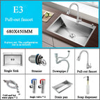 Stainless Steel Kitchen Sink Farm House Above Counter Undermounter Single Bowel Wash Basin with Faucet Drain Kitchen Accessories