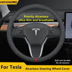 Steering Wheel Cover For Tesla Model 3 Y S X Alcantara 4 Seasons 36-39 CM Diameter Black Car Interior Accessories 2019-2025
