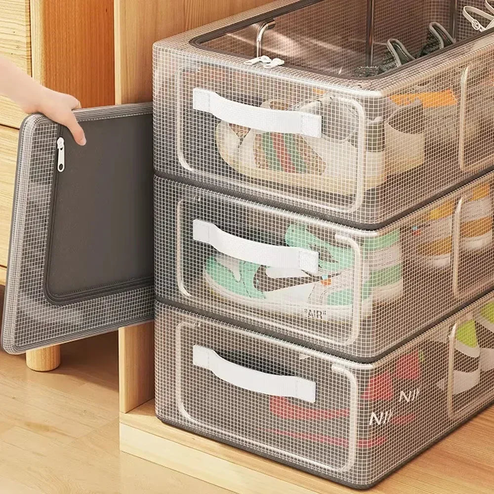 PVC Shoe Storage Foldable Shoes Bags Large Capacity Portable Space Saving Shoes Dust-proof Water-proof Transparent Storage Box