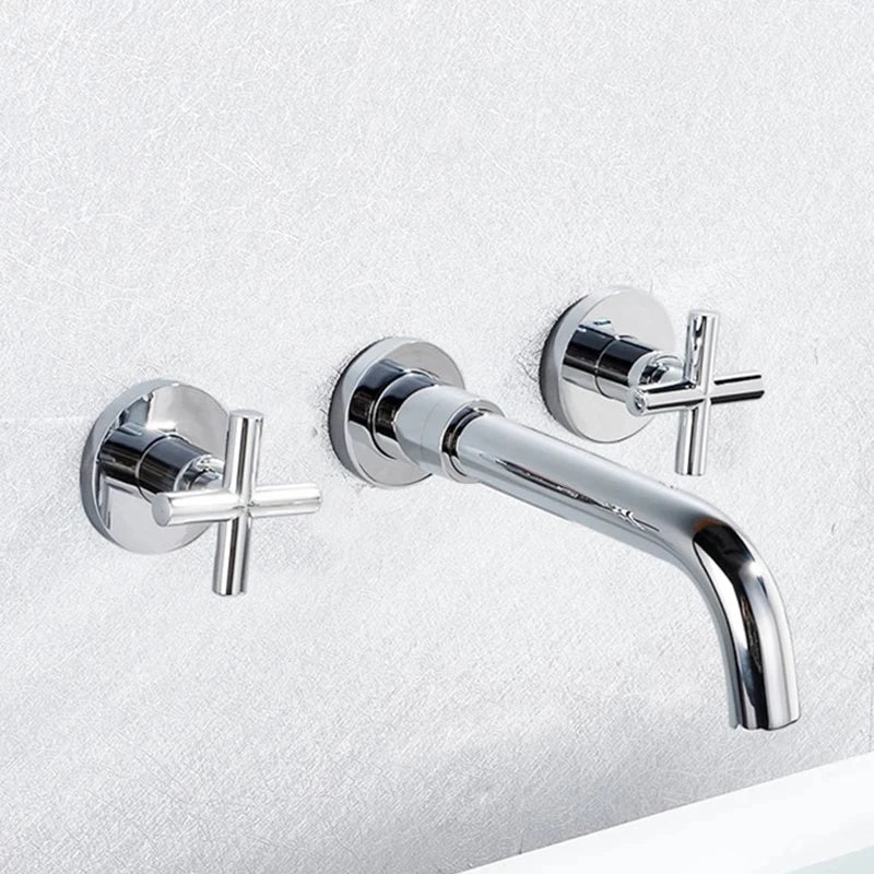 Brushed Golden Basin Faucet Wash Basin Sink Faucet Bathroom Basin Taps Wall Mounted Hot Cold Water Mixer Tap Bathtub Mixer