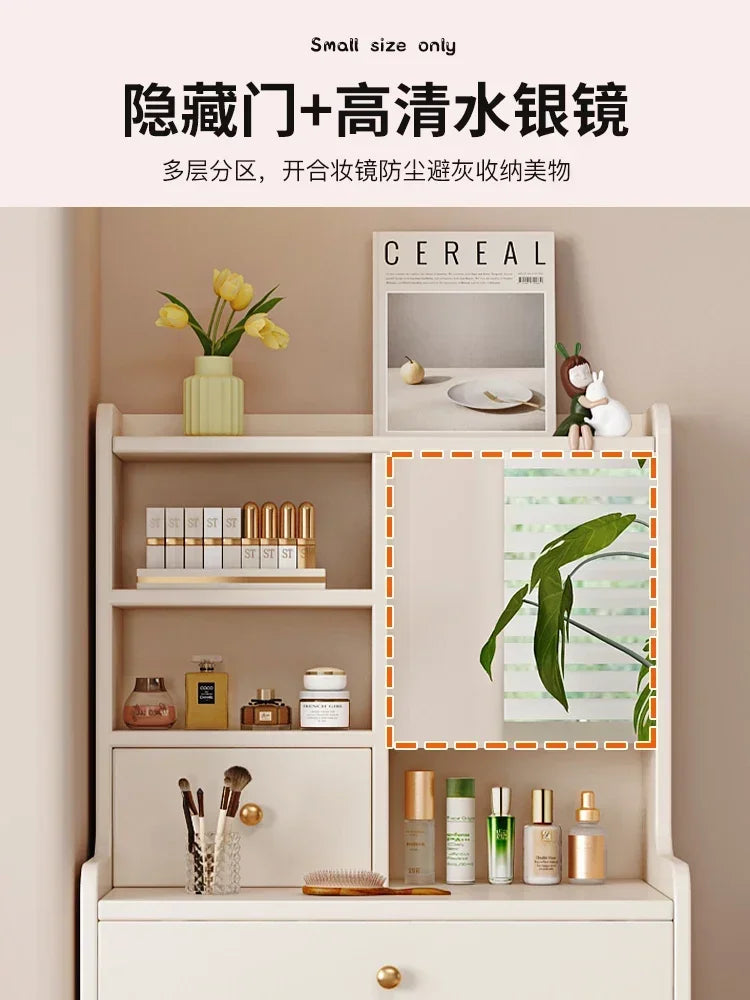 Bedroom Cream Style Dressing Table, Solid Wood Dressing Table, Small Bedside Table, Small Storage Cabinet Dressers for Bedroom