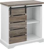 Willa Modern Farmhouse Sliding Single Slat Door Storage Console, 32 Inch, White And Grey Wash