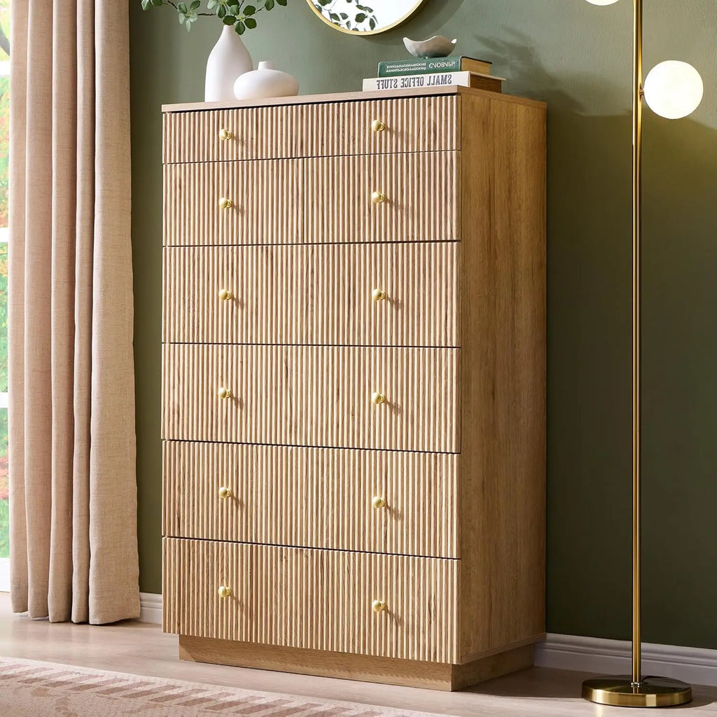 Fluted Dresser for Bedroom, 48" H 7 Drawer Dressers, Wood Tall Dresser Storage Organizer, Modern Bedroom Chest with Deep Storage