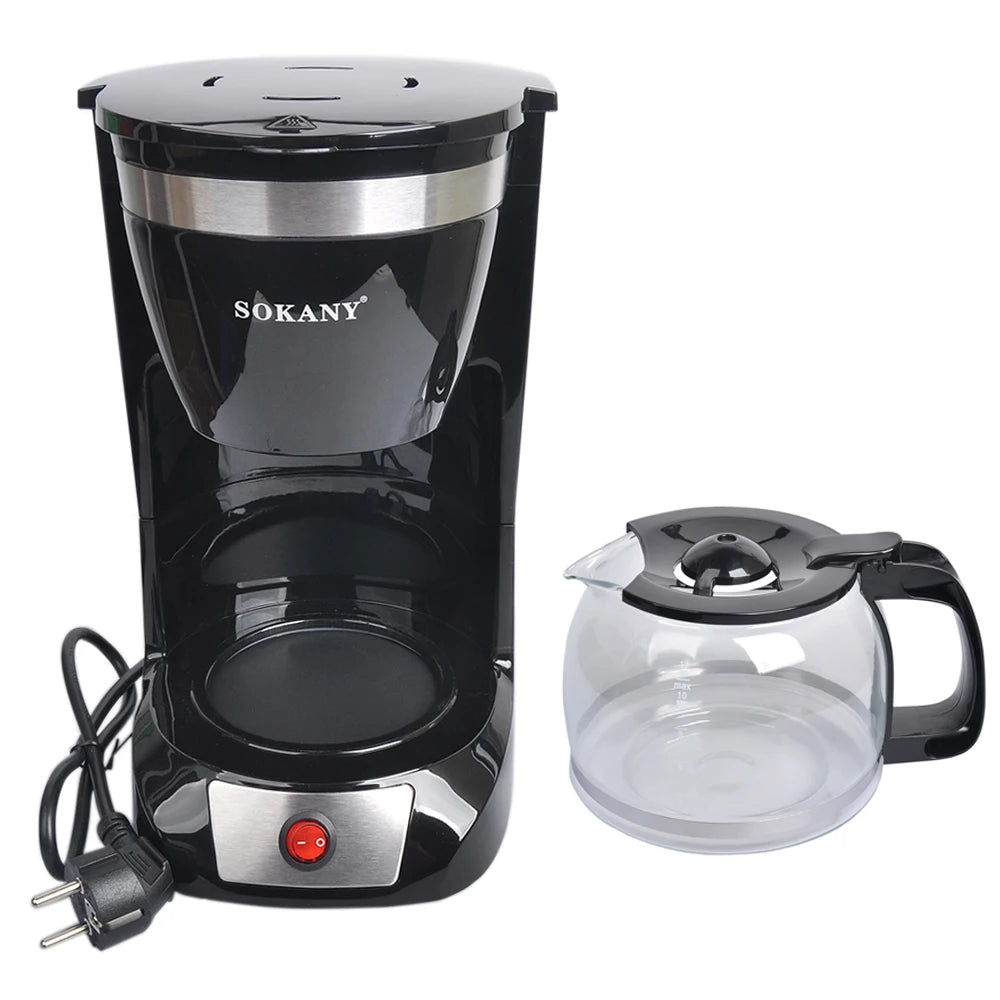 12 Cups Small Home Automatic American Drip Steam Coffee Maker, Brew Tea, Suitable for Home and Office