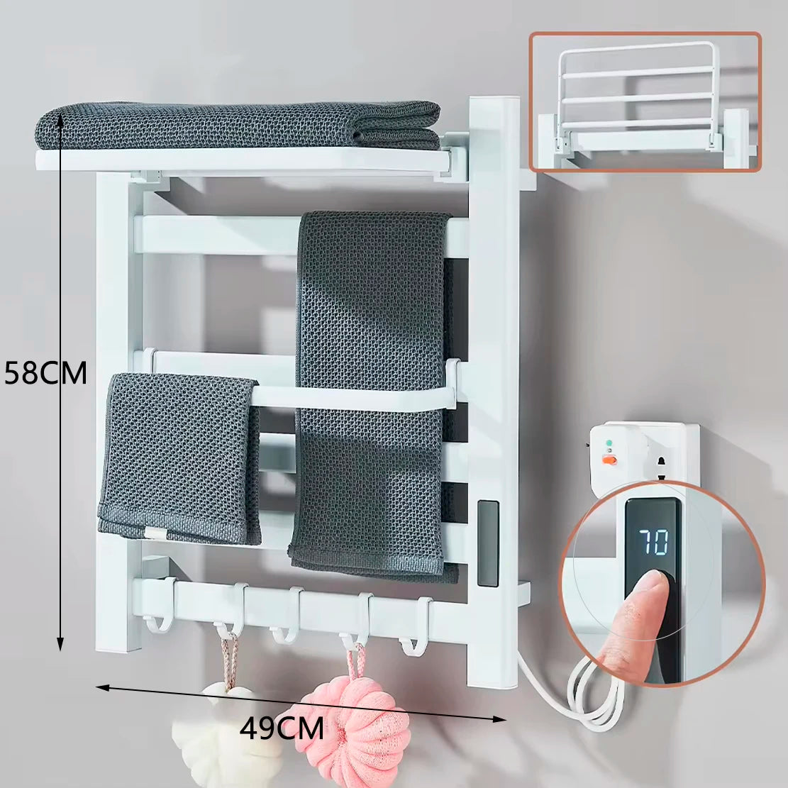 Matte Black Bathroom Electric Heated Towel Rack with Digital Display Touch Thermostatic Dry Towel 304 Stainless Steel Heater