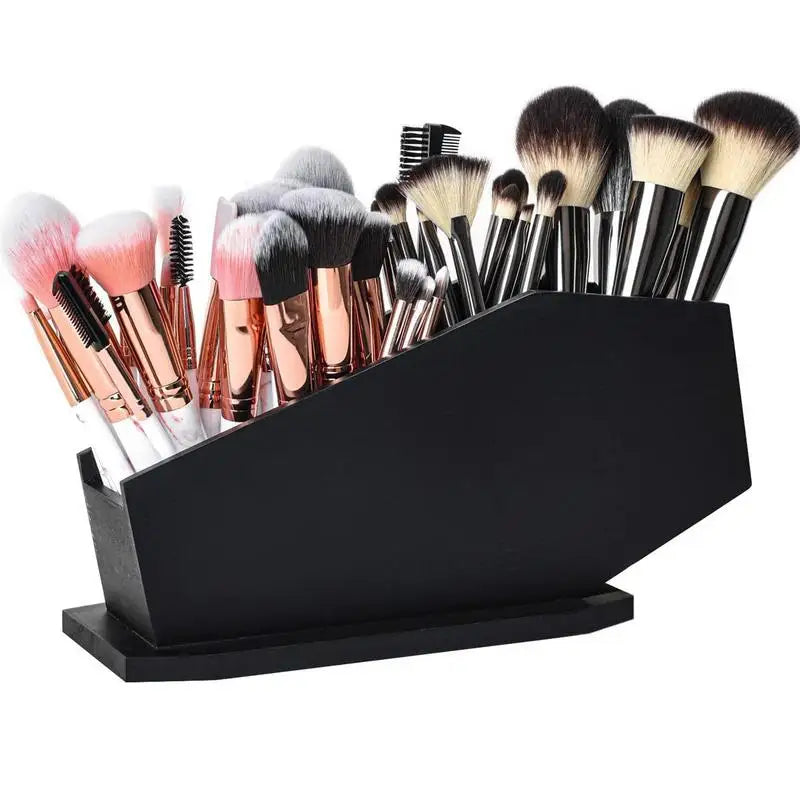 Day Night Cosmetic Brush Organizer Gothic Wooden Coffin Makeup Holder Cosmetic Storage Spooky Compartment Pen Holder