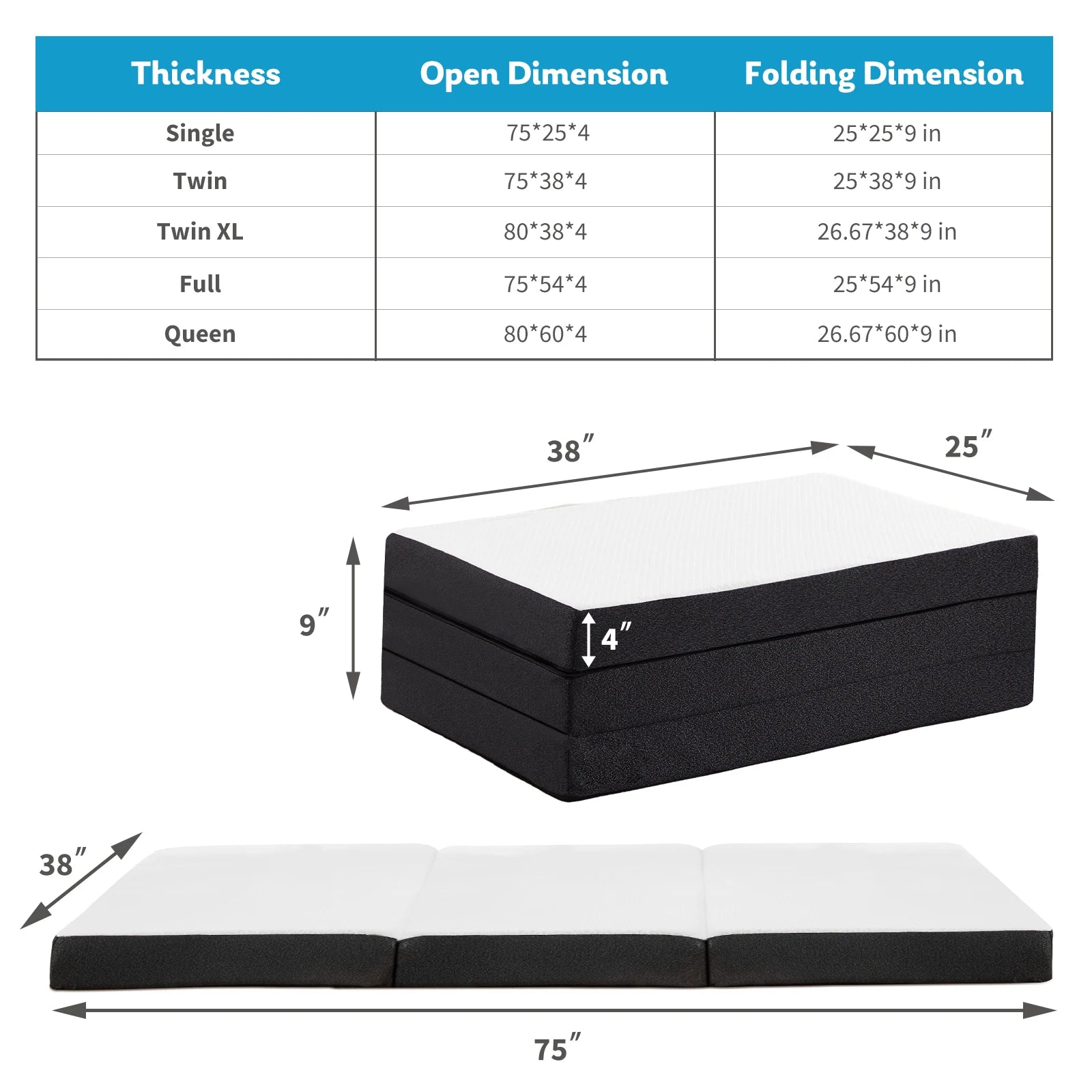 Three-Fold Portable Floor Bed