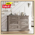 Modern 6 Drawer Double Dresser with Deep Drawers & Mental Double Handles, Wood Dresser Chest, Wide Chest of Drawers, Wash Gray