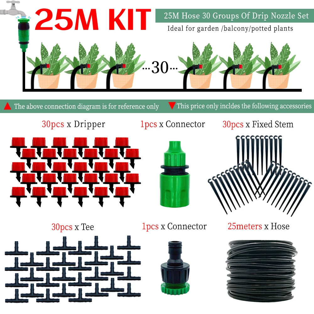 Greenhouse 10M-30M DIY Drip Irrigation System Automatic Watering Garden Hose Micro Drip Watering Kits with Adjustable Drippers