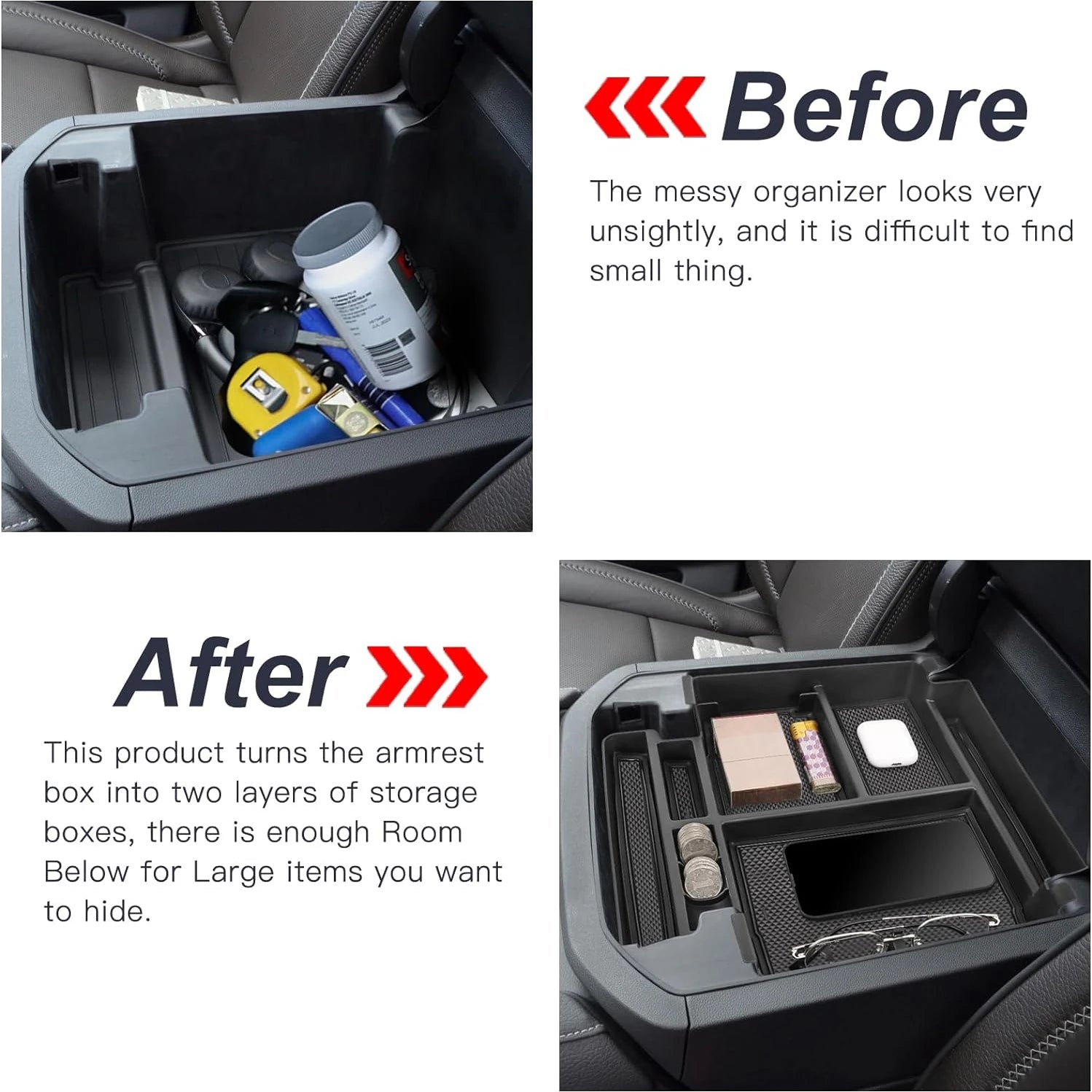 Center Console Organizer Tray For 2021-2024 GMC YuKon Denali, Chevy Suburban/Tahoe Armrest Storage Box Interior Accessories