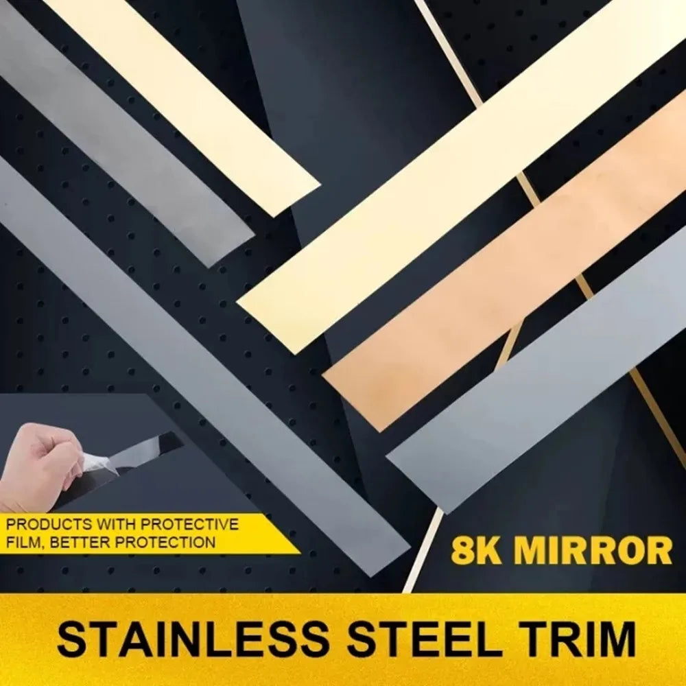 10cm Wide Gold Wall Sticker Strip Stainless Steel Flat Self Adhesive Living Room Decoration Mirrors for Home Wall Edge Strip