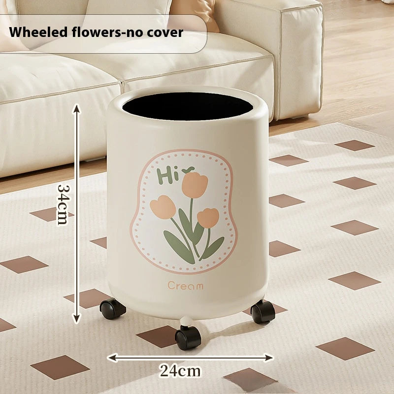 15L Trash Can with pulley  Anti-odor trash Bin with Lid Wastebasket Kitchen Bathroom Large Capacity Garbage Can