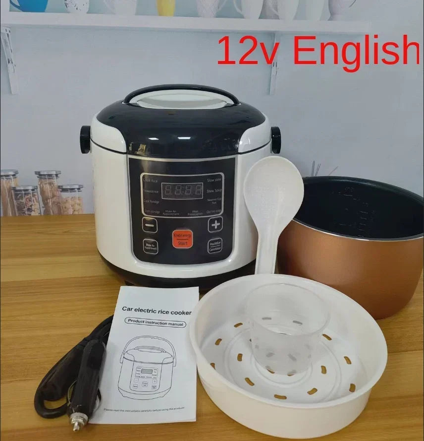 12V 24V Electric Rice Cooker Car Truck Soup Porridge Cooking Pot Fast Heating Lunch Box Mini Food Steamer Meal Heater Warmer 2L