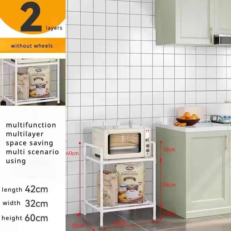 Floor-Standing Multi Layer Storage Rack Shelf with Pulley Trolley Bathroom Kitchen Microwave Storage Rack Kitchen Accessories
