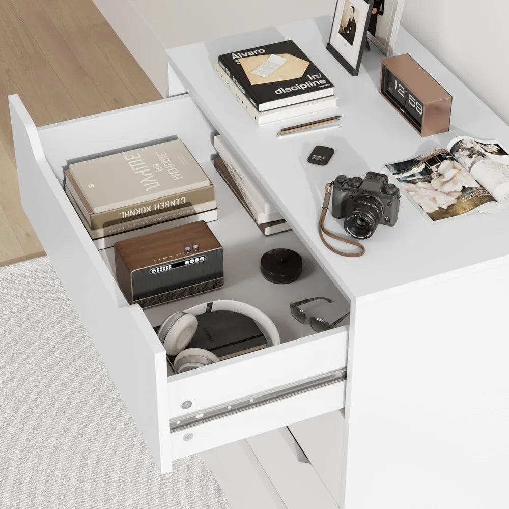 White Dresser, 4 Drawers Dresser, Modern Chest of Drawers with Cut-Out Handles, Small Dressers with Drawer, Wood Makeup Chest O