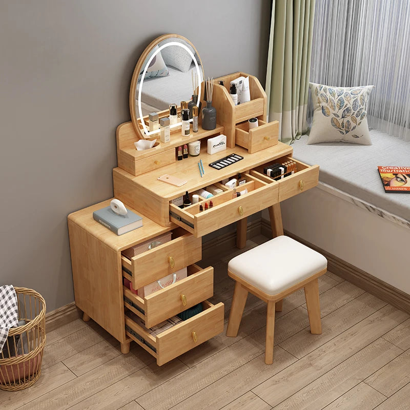 Bedroom Hairstyle Vanitys for Makeup Drawers and Mirror Makeup Dressing Table Furniture Pink Vanity Chair Solid Wood Dresser