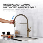 Brushed Gold Kitchen Faucets Brass Mixer for Kitchen Sink Single Lever Pull Out Spring Spout Tap Hot Cold Water 1036