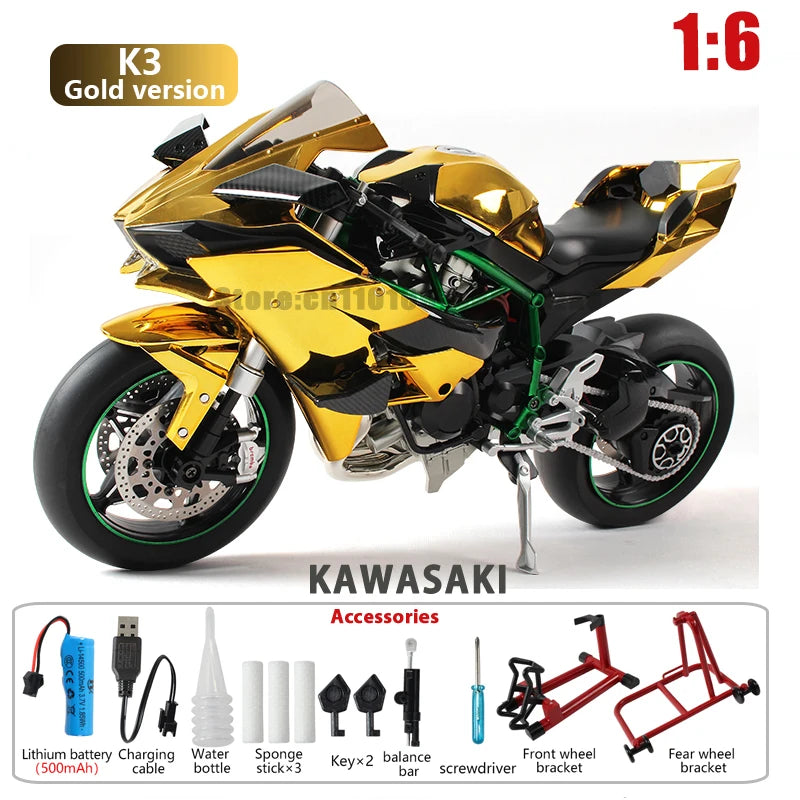 Key Start Dynamic Alloy Motorcycle Model With LED Sound And Smog Adjustable Throttle Model Motorbike Toy Desk Decoration Vehicle