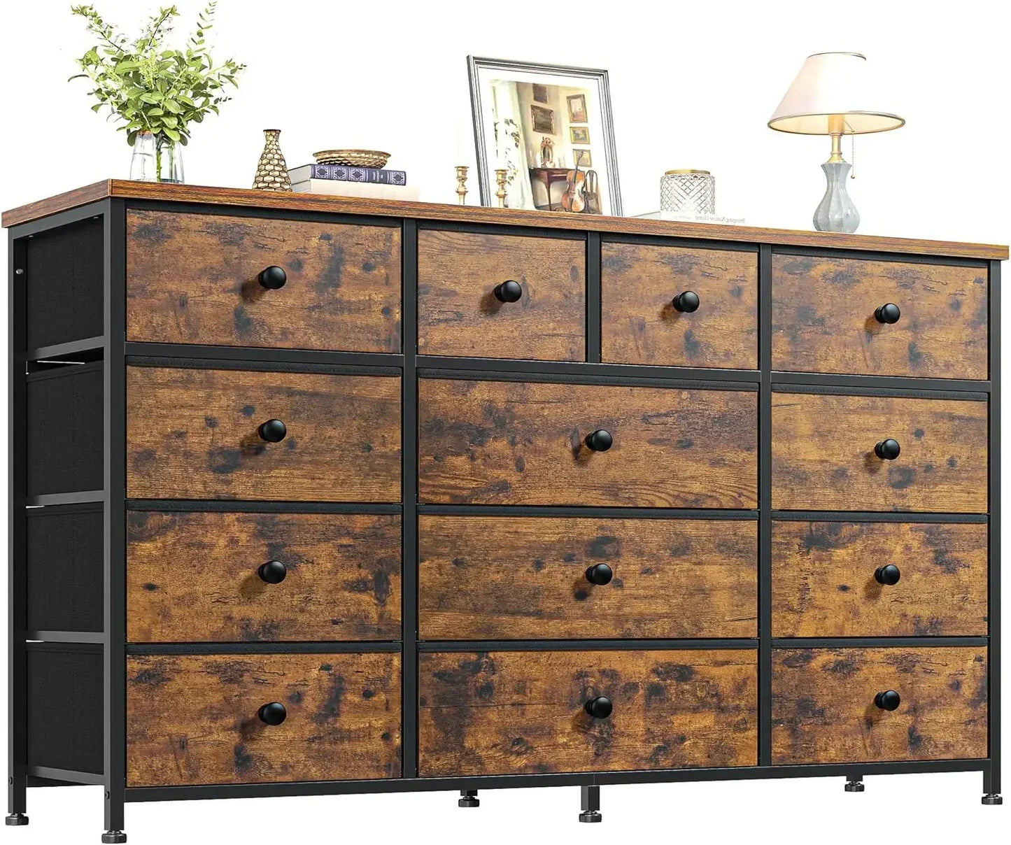 Dresser for Bedroom with 13 Drawers Dresser Bedroom Long Dressers & Chest of Drawers Large Storage Fabric Dresser