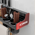 Kitchen Storage Shelf Wall-mounted Spice Rack Aluminum Punch-free Spoon Knife Storage Shelves Multifunction Kitchen Organizer