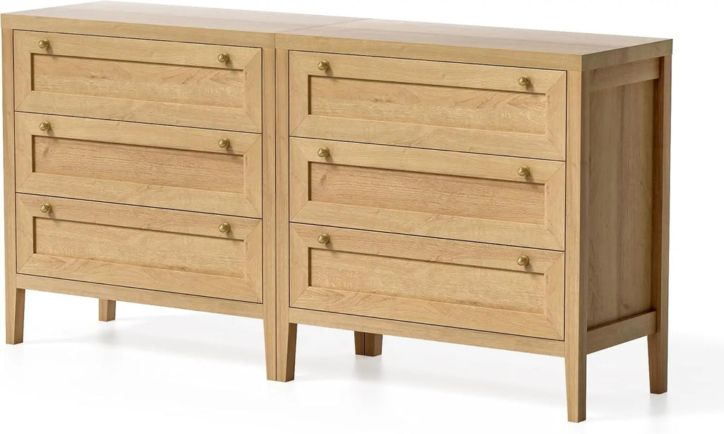 3 Drawer Dresser Set of 2 for Bedroom, Modern Chest of Drawers with Golden Handles, Wood Tall Nightstand,Natural Oak