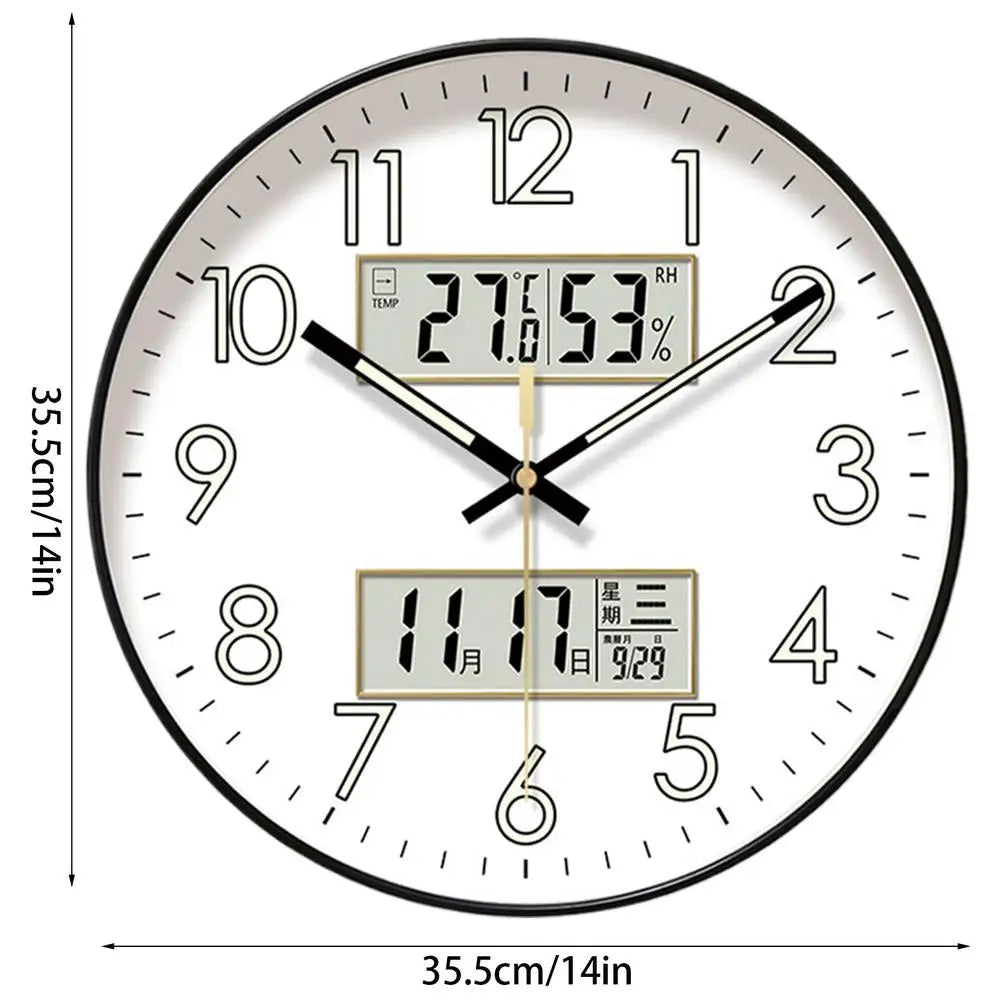 Modern Design Round Clock Luminous silent Non Ticking Wall Clock with Calendar Digital Display Night Light Wall Clock home decor