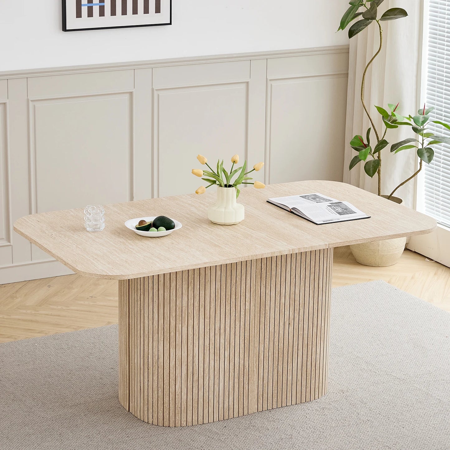 Modern Simple Solid Wood Rectangular Dining Table, Living Room Reading and Leisure Dining Table, for 4-6 People