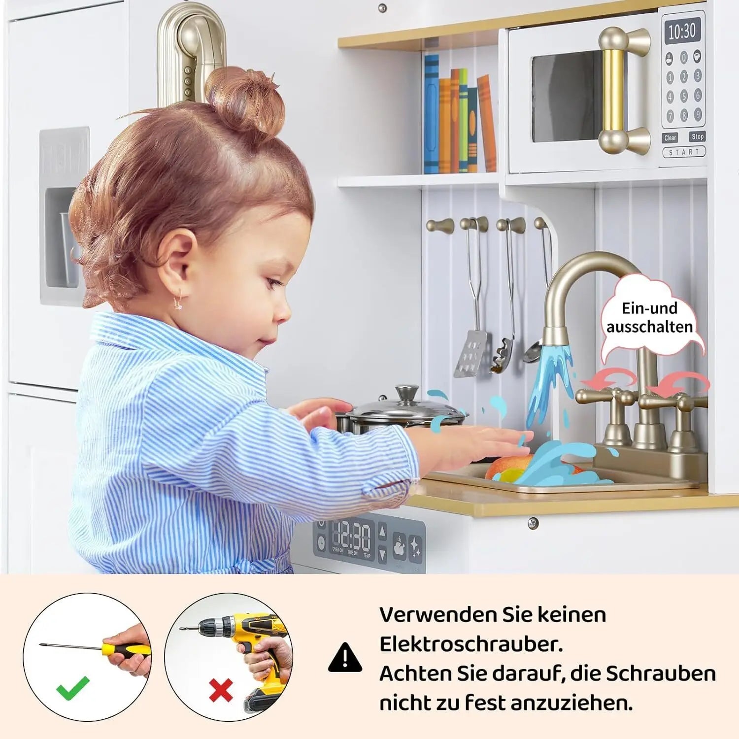 Children's Wooden Kitchen Toy for Children Play Kitchen with Simulated Light and Sound Effects, Doll Kitchen with Accessories