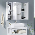 Getone Mirror Cabinet Bathroom Cabinet 3 Doors Bathroom Mirror Cabinet White 70x60x15cm Wood