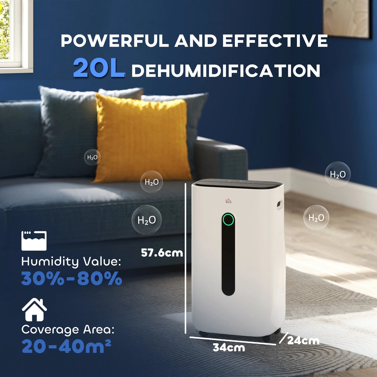 HOMCOM 20L/Day Quiet Air Dehumidifier with Purifier, Timer, for Home Laundry
