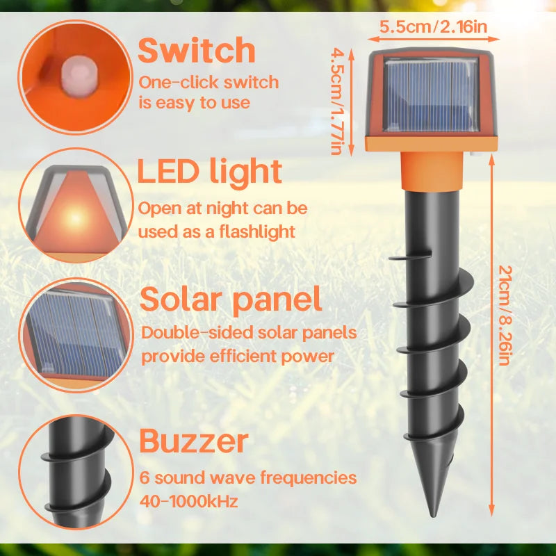 Double-sided solar animal repeller Spirally inserted mouse repeller repels moles and snakes Solar charging