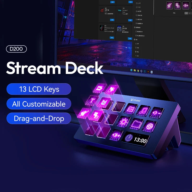 Ulanzi D200 D200H Stream Deck Keyboard with 13 Macro Keys Stream Controler for Youtube Office Game Live Support TF/SD/USB 3.0