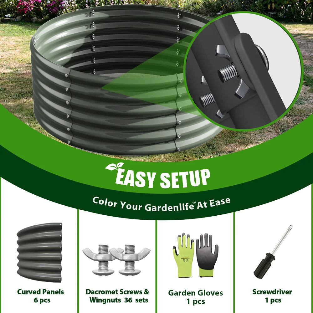 2-Pack 4ft x 18” Tall Galvanized Raised Garden Beds Outdoor, Round Metal Planter Box, Anti-Rust & Easy-Setup
