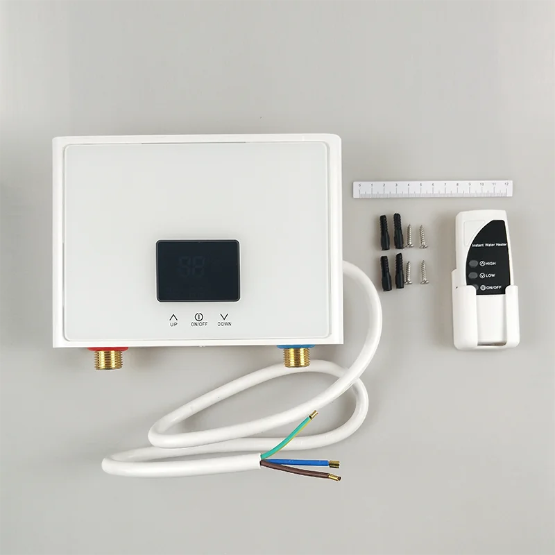110V 220V Instant Water Heater Bathroom Kitchen Wall Mounted Electric Water Heater with Remote Control LCD Temperature Display