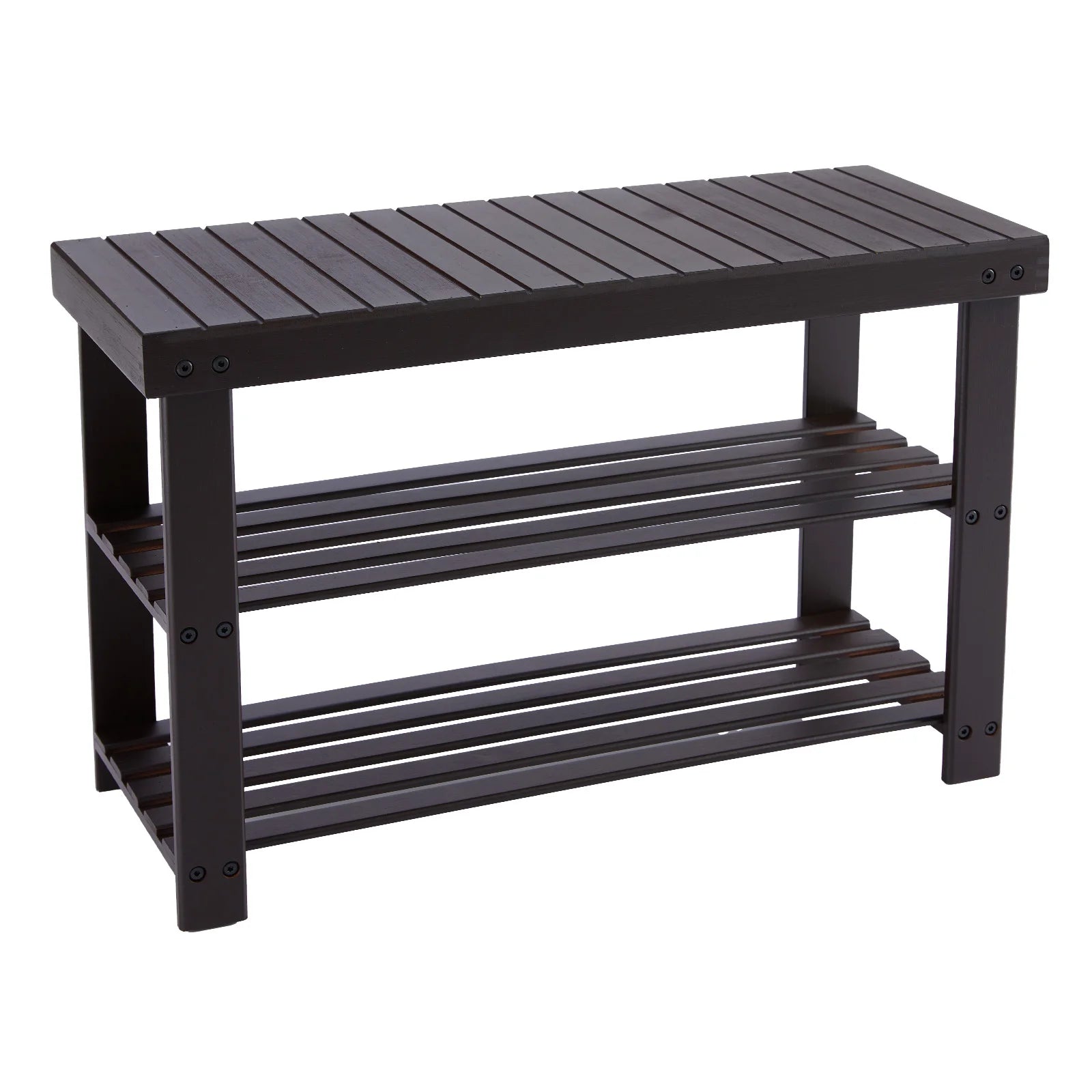 JHK Living Room 3-Tier Bamboo Shoe Rack Bench Holds Up to 286 lb Storage Organizer Easy Assemble Suitable for Bedroom Balcony ﻿