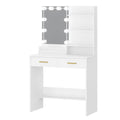 Hzuaneri Dressing Table with LED Lighting, Adjustable Brightness, with Mirror, Dresser with 2 Drawers, 4 Shelves, 2 Compartments
