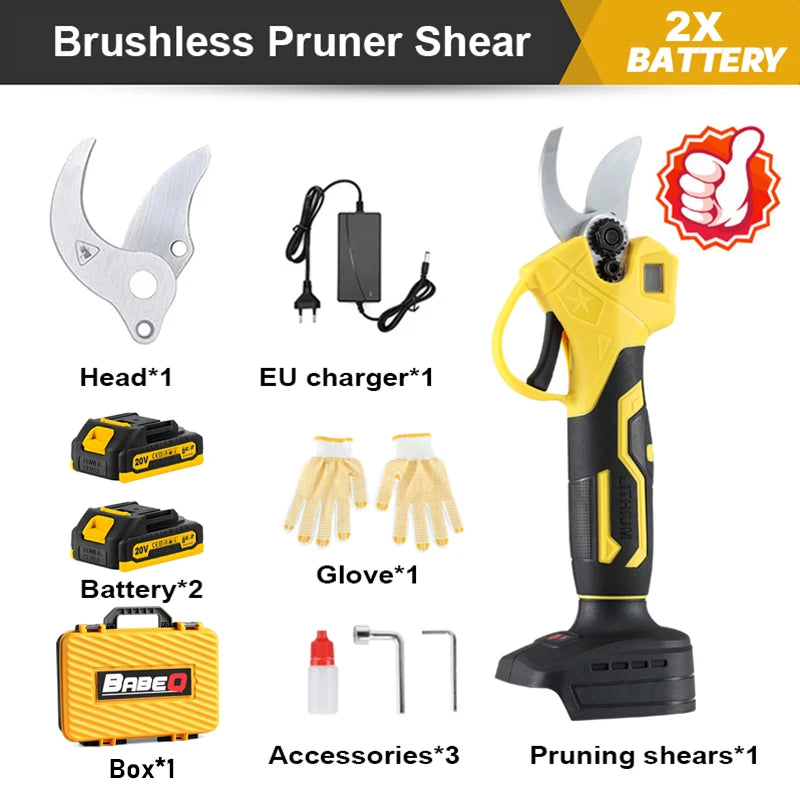 BABEQ 30mm Cordless Electric Scissors Rechargeable Brushless Electric Pruning Shears for Fruit Tree Bonsai Garden Tool Pruner