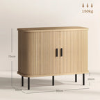 HOMCOM Sideboard Storage Cabinet with Slatted Tambour Sliding Doors Oak Tone