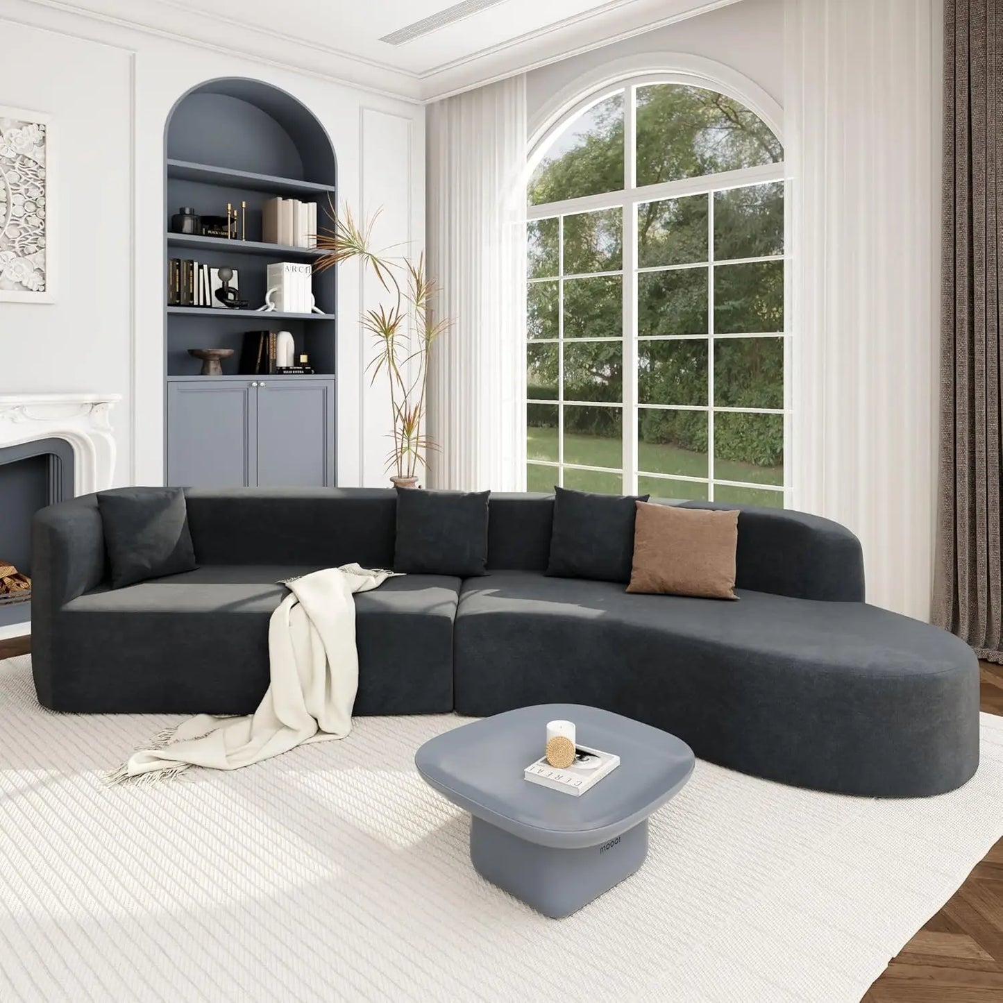 125" Curved Sofa,Modern Half Moon Sectional Sofa,Comfy Fabric Upholstered Minimalist with 3 Pillows Suitable for living room