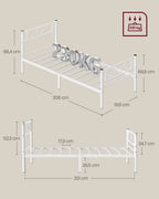 VASAGLE bed 90x200 cm, guest bed, single metal bed, bed rack, bed frame, metal bed, easy assembly