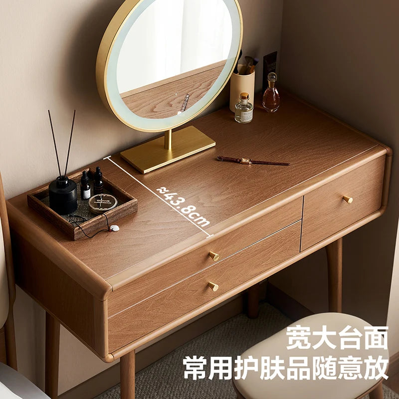 Dresser Bedroom Household Small Apartment Solid Wood Leg Makeup Table With Makeup Mirror Vanity Desk With Light Mirror With Seat