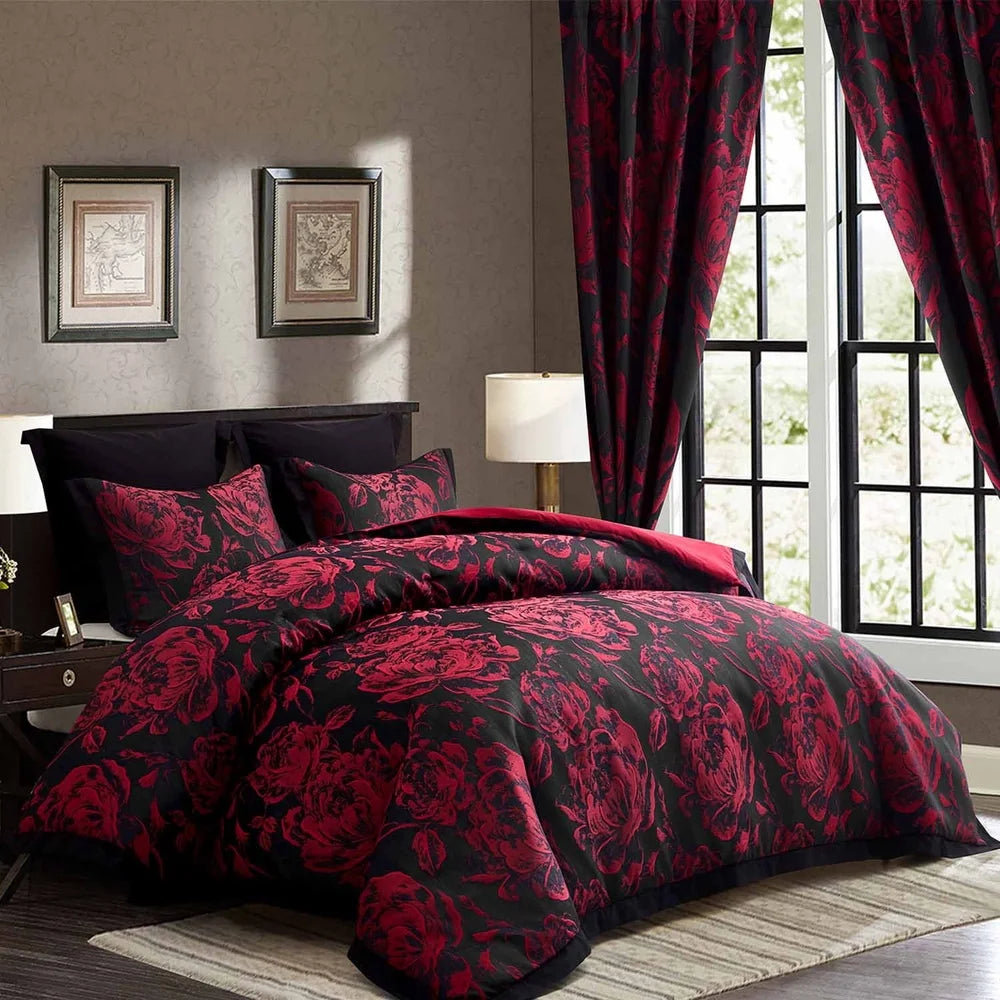 7-Piece Queen Comforter Set with Matching Curtains Jacquard Seersucker Floral Design Hypoallergenic Bedding Set Easy Care