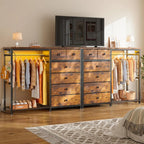 49.2" W Dresser for Bedroom with Hanging Rack 6 Drawers Dresser with LED Lights & Charging Station, Fabric Dressers & Chest of D