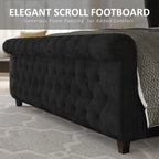 Queen Size Platform Bed Frame, Velvet Upholstered Sleigh Bed with Scroll Wingback Headboard Footboard/Button TuftedBlack