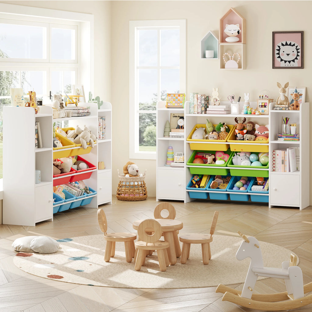 Getone Toy Storage Unit, Children's Bookcase, Toy Organiser with 8 Boxes and 9 Shelves 138x29x94 cm White/Pink