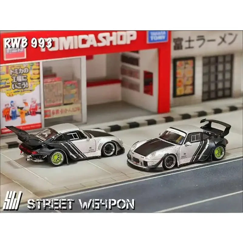 SW 1:64 RWB 993 Matte Silver Cyberpunk Diecast Diorama Car Model Collection Toy