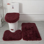 Inyahome 3pcs/set Plush Bathroom Bath Mats Set Anti Slip Toilet Rug and Toilet Lid Cover Soft Fluff Shower Carpet Floor Bath Mat