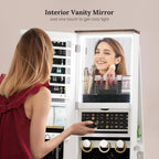 LED Mirror Jewelry Cabinet Standing - 360°Swivel Jewelry Armoire with Full Length Mirror, Mirror with Jewelry Storage and Large